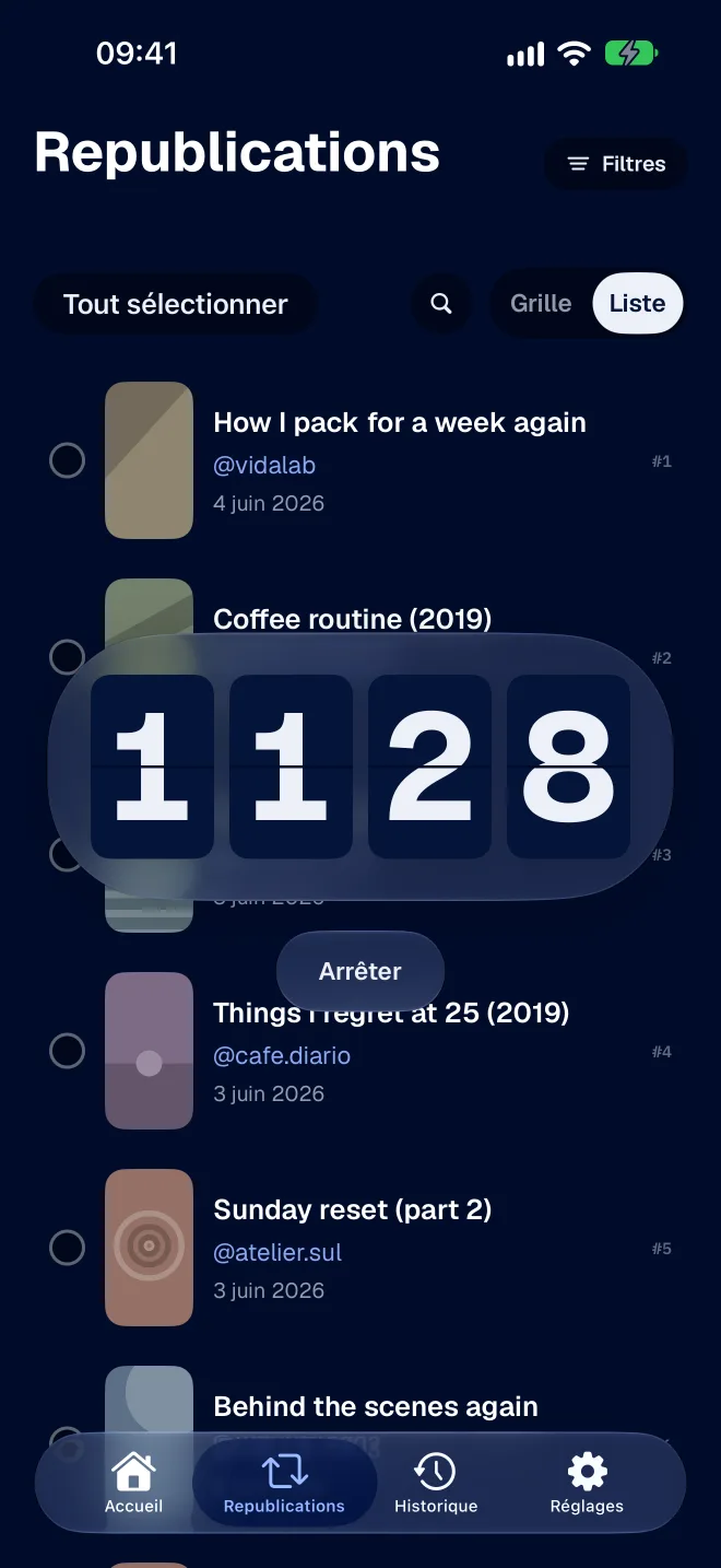Un nettoyage en cours, avec sa progression et l’élément traité