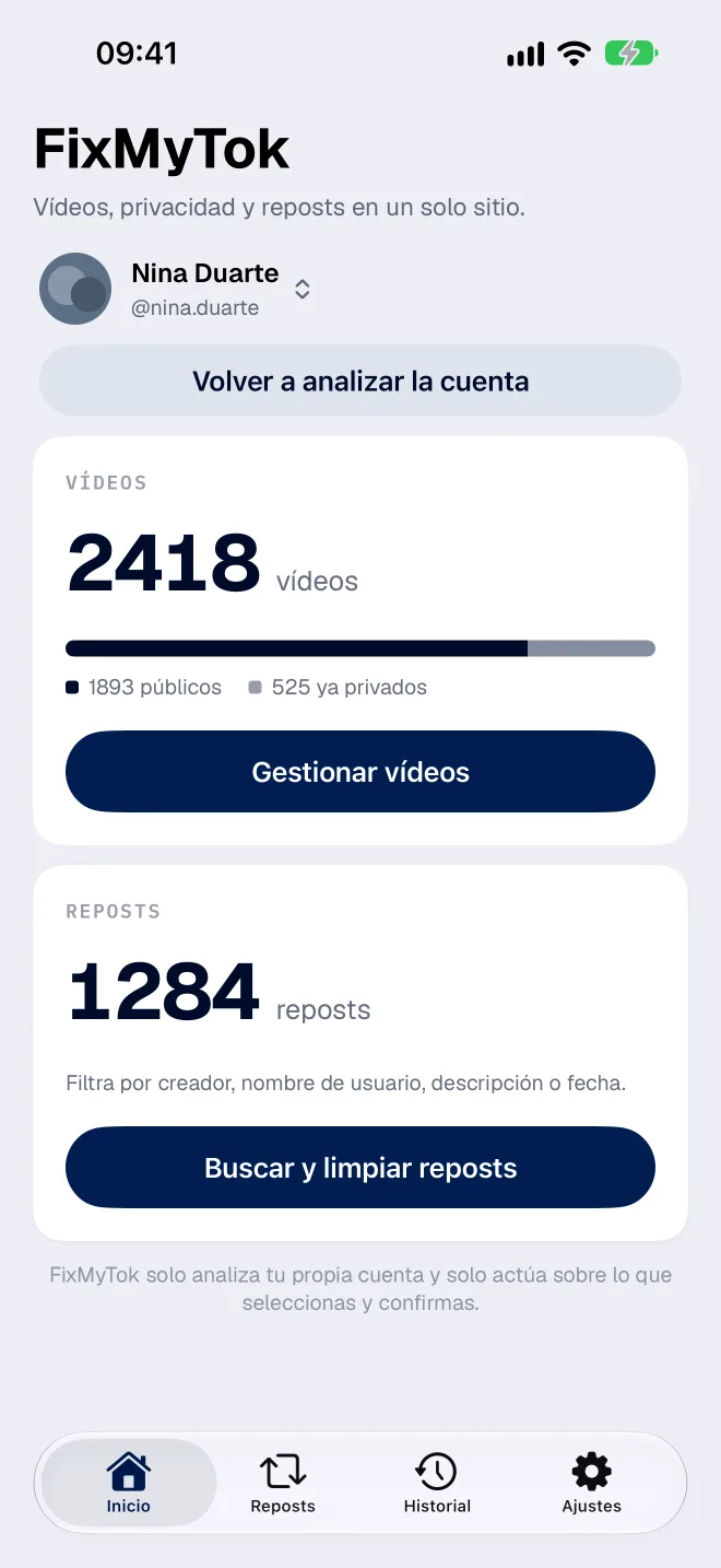 El panel de FixMyTok