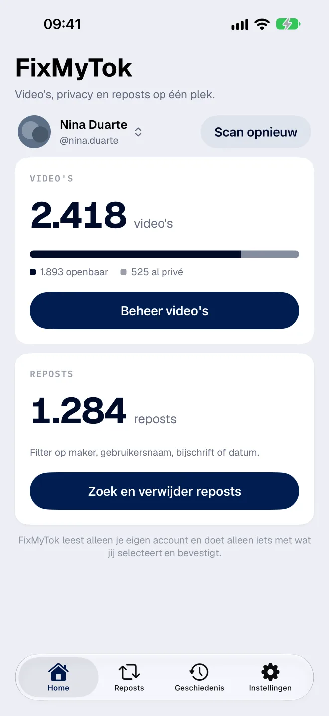 Het FixMyTok-dashboard